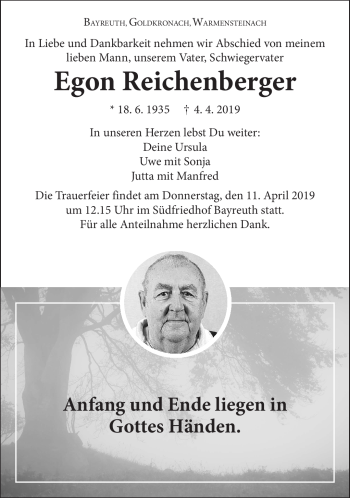 Anzeige von Egon Reichenberger von Nordbayerischer Kurier
