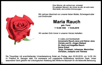 Anzeige von Maria Rausch von Nordbayerischer Kurier