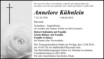 Anzeige von Annelore Kühnlein von Nordbayerischer Kurier