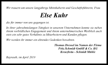 Anzeige von Else Kuhr von Nordbayerischer Kurier