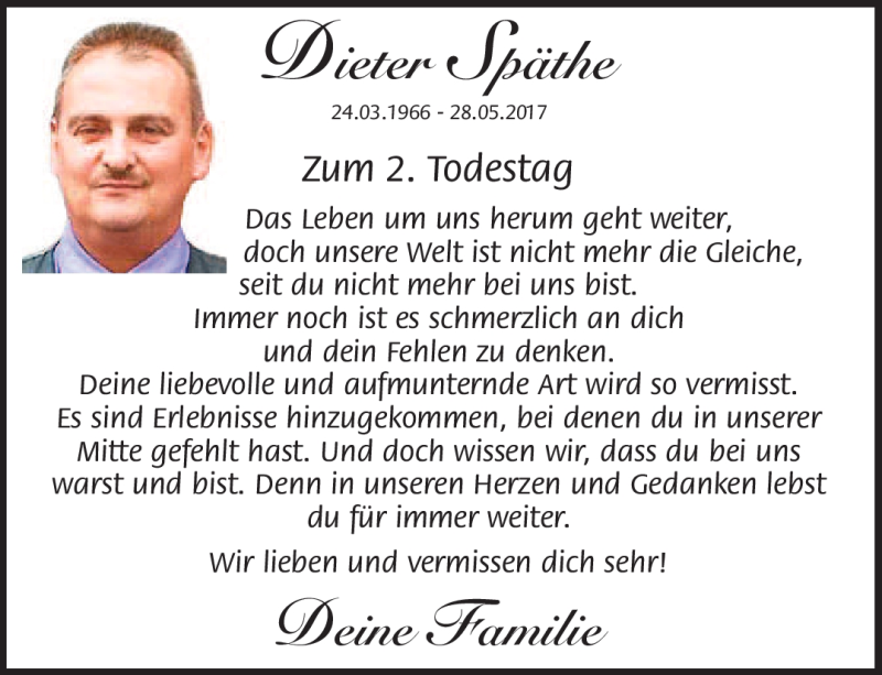  Traueranzeige für Dieter Späthe vom 28.05.2019 aus Nordbayerischer Kurier