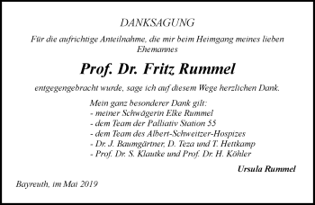 Anzeige von Fritz Rummel von Nordbayerischer Kurier