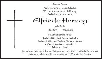 Anzeige von Elfriede Herzog von Nordbayerischer Kurier