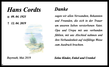Anzeige von Hans Cordts von Nordbayerischer Kurier
