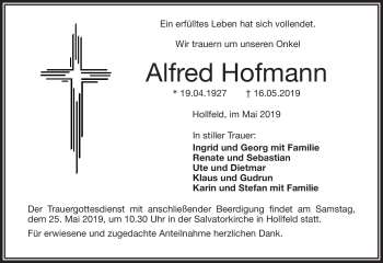 Anzeige von Alfred Hofmann von Nordbayerischer Kurier