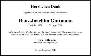 Anzeige von Hans-Joachim Guttmann von Nordbayerischer Kurier
