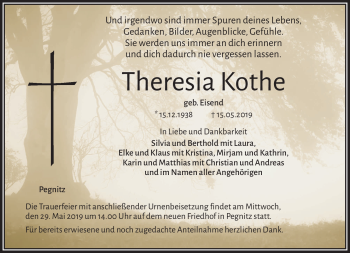 Anzeige von Theresia Kothe von Nordbayerischer Kurier