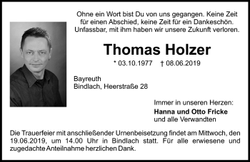 Anzeige von Thomas Holzer von Nordbayerischer Kurier