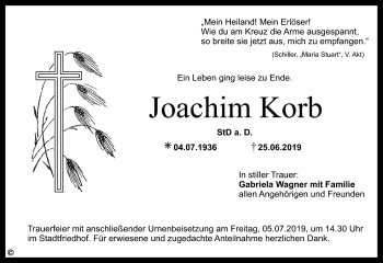 Anzeige von Joachim Korb von Nordbayerischer Kurier