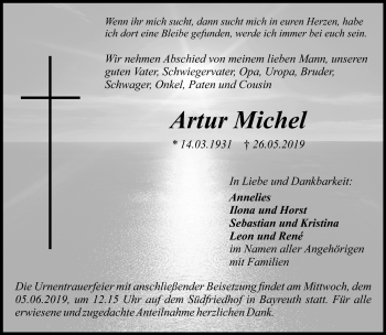 Anzeige von Artuer Miche von Nordbayerischer Kurier
