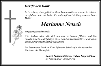 Anzeige von Marianne Netsch von Nordbayerischer Kurier