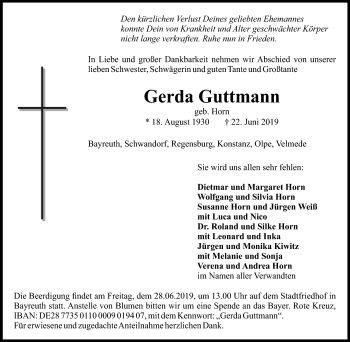 Anzeige von Gerda Guttmann von Nordbayerischer Kurier