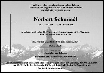 Anzeige von Norbert Schmiedl von Nordbayerischer Kurier