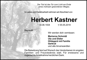 Anzeige von Herbert Kastner von Nordbayerischer Kurier
