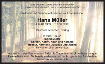 Anzeige von Hans Müller von Nordbayerischer Kurier