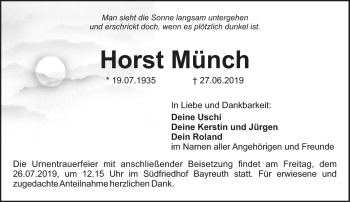 Anzeige von Horst Münch von Nordbayerischer Kurier