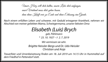 Anzeige von Elisabeth Brych von Nordbayerischer Kurier