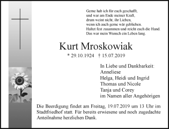 Anzeige von Kurt Mroskowiak von Nordbayerischer Kurier