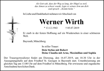 Anzeige von Werner Wirth von Nordbayerischer Kurier
