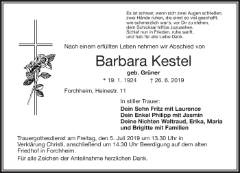 Anzeige von Barabara Kestel von Nordbayerischer Kurier