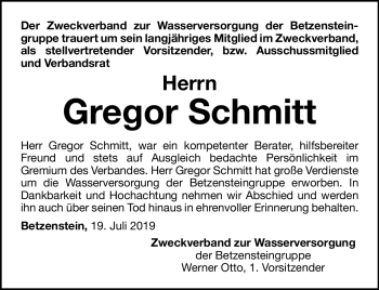 Anzeige von Gregor Schmitt von Nordbayerischer Kurier