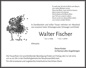 Anzeige von Walter Fischer von Nordbayerischer Kurier