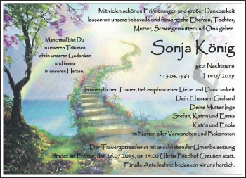 Anzeige von Sonja König von Nordbayerischer Kurier