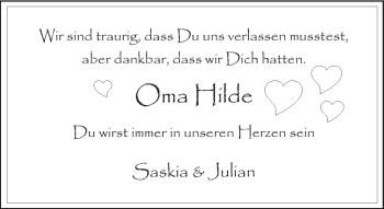 Anzeige von Hildegard Kastl von Nordbayerischer Kurier