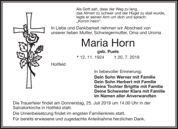 Anzeige von Maria Horn von Nordbayerischer Kurier