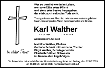 Anzeige von Karl Walther von Nordbayerischer Kurier