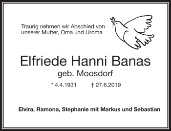 Anzeige von Elfriede Hanni Banas von Nordbayerischer Kurier