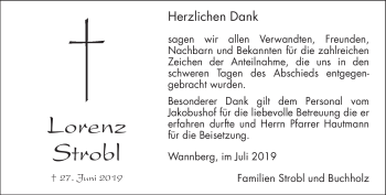Anzeige von Lorenz Strobl von Nordbayerischer Kurier
