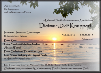 Anzeige von Dietmar Knappert von Nordbayerischer Kurier