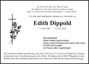 Anzeige von Edith Dippold von Nordbayerischer Kurier