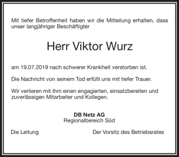 Anzeige von Viktor Wurz von Nordbayerischer Kurier