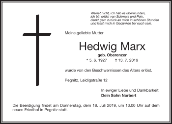 Anzeige von Hedwig Marx von Nordbayerischer Kurier