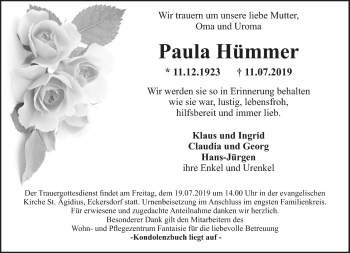 Anzeige von Paula Hümmer von Nordbayerischer Kurier