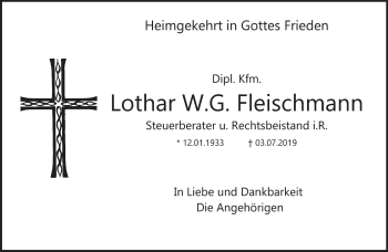 Anzeige von Lothar W.G. Fleischmann von Nordbayerischer Kurier