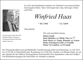 Anzeige von Winfried Haas von Nordbayerischer Kurier