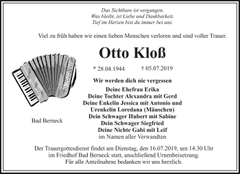 Anzeige von Otto Kloß von Nordbayerischer Kurier