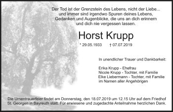 Anzeige von Horst Krupp von Nordbayerischer Kurier