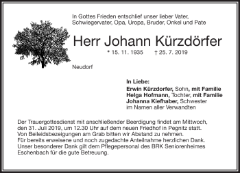 Anzeige von Johann Kürzdorfer von Nordbayerischer Kurier