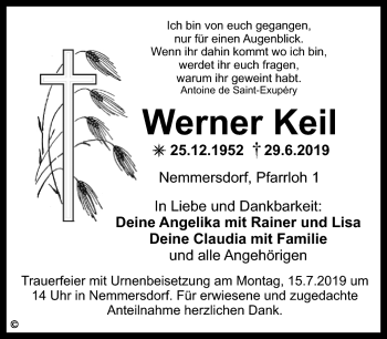 Anzeige von Werner Keil von Nordbayerischer Kurier