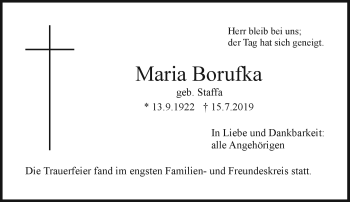 Anzeige von Maria Borufka von Nordbayerischer Kurier