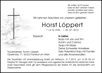 Anzeige von Horst Löppert von Nordbayerischer Kurier