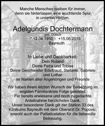 Anzeige von Adelgundis Dochtermann von Nordbayerischer Kurier