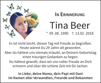 Anzeige von Tina Beer von Nordbayerischer Kurier