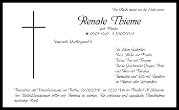 Anzeige von Renate Thieme von Nordbayerischer Kurier