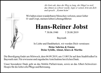 Anzeige von Hans-Reiner Jobst von Nordbayerischer Kurier