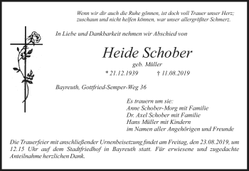 Anzeige von Heide Schober von Nordbayerischer Kurier